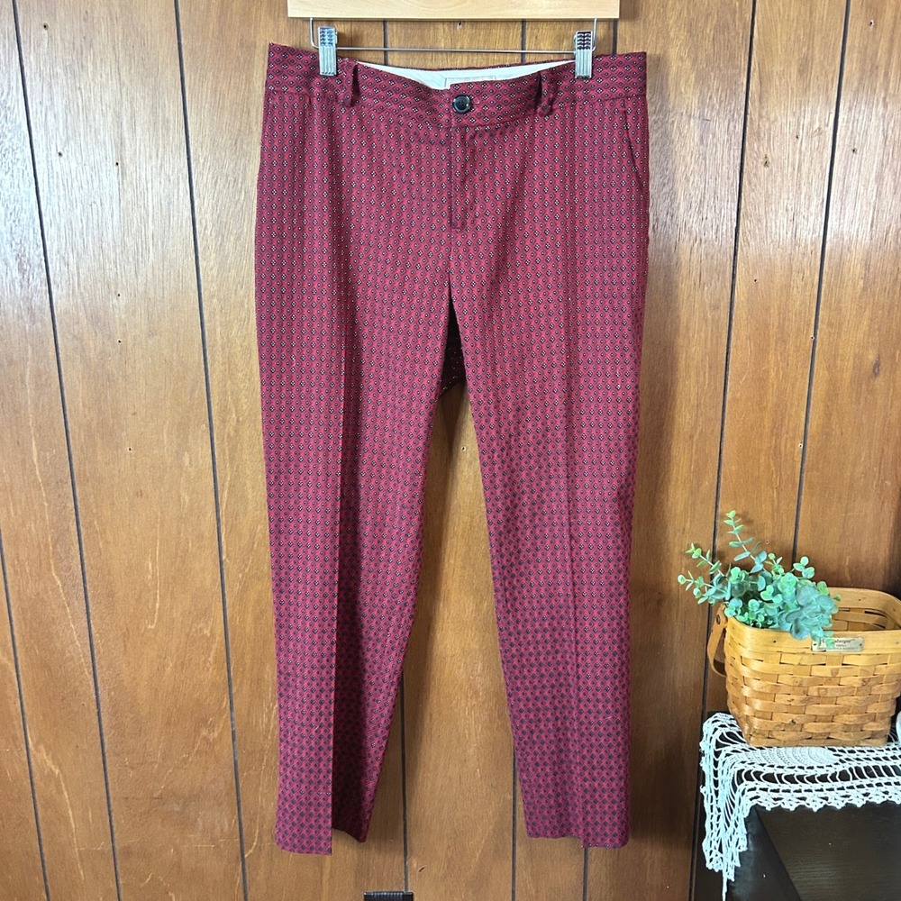 Banana Republic Red Geometric Print Straight Leg Dress Pants Women's‎ Career